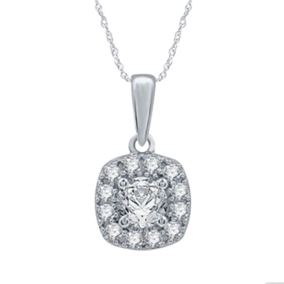 Womens Lab Created White Sapphire Sterling Silver Cushion Pendant Necklace - Picture 1 of 3